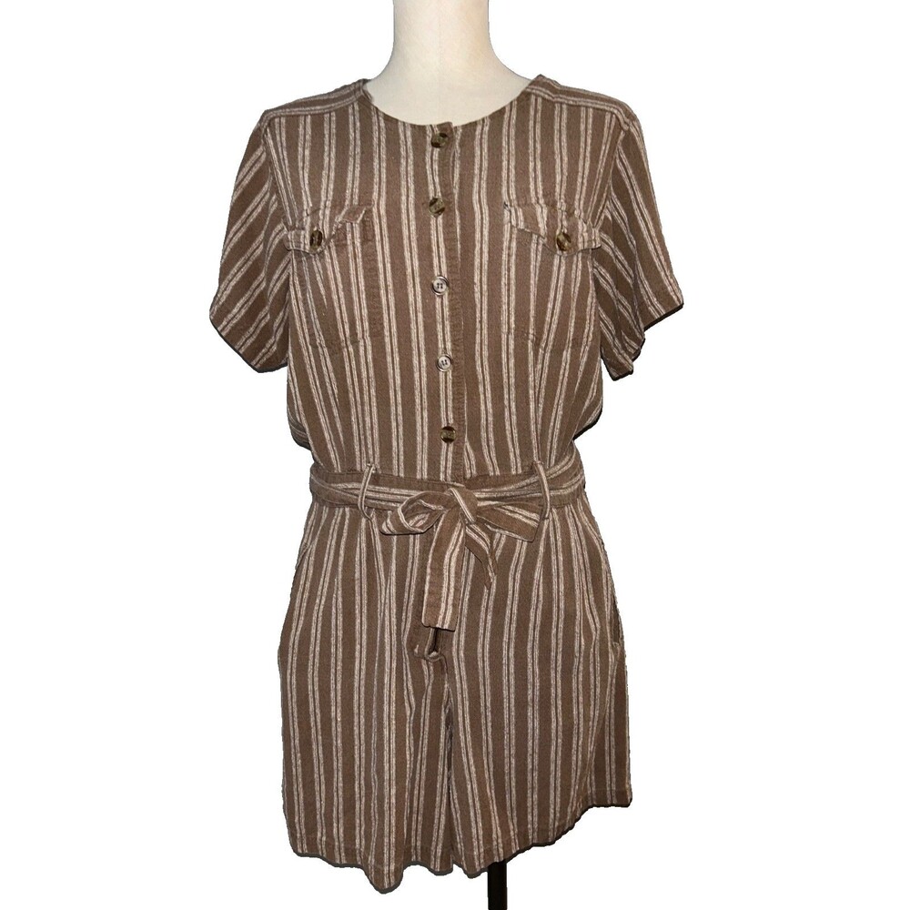 Noile Silk Exchange Women's Vintage Silk Button Up Romper size 18W Striped